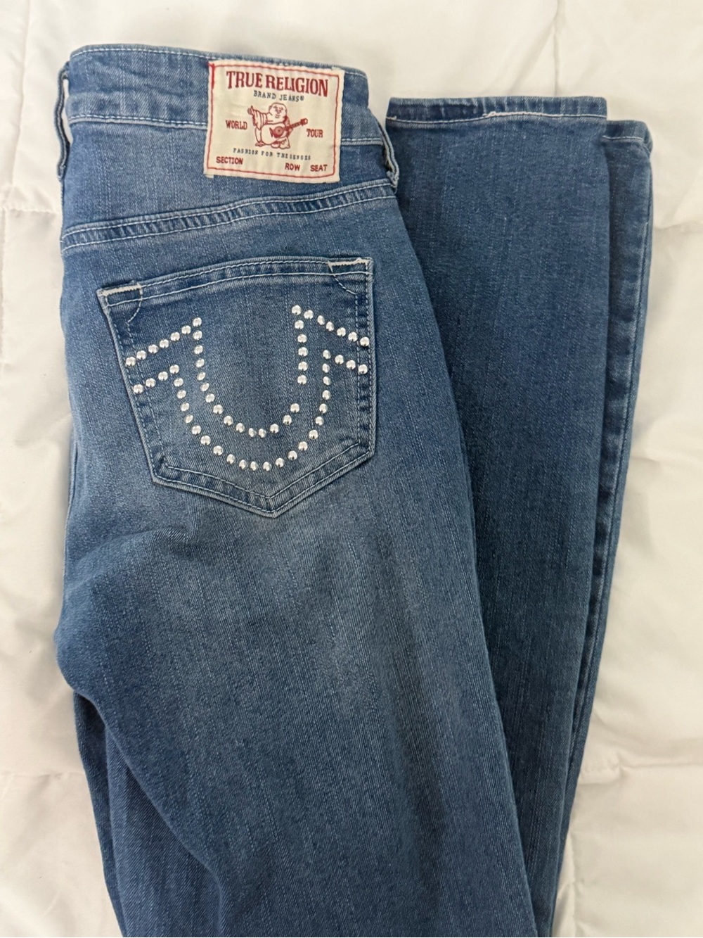True Religion Women's Blue Skinny Jeans with Studded Back Pocket